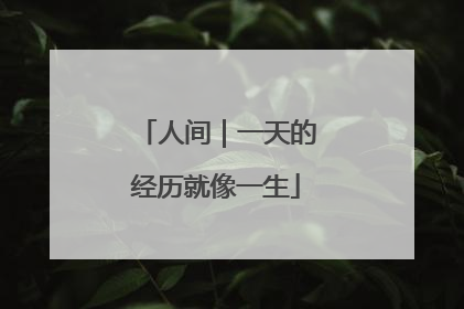 人间｜一天的经历就像一生